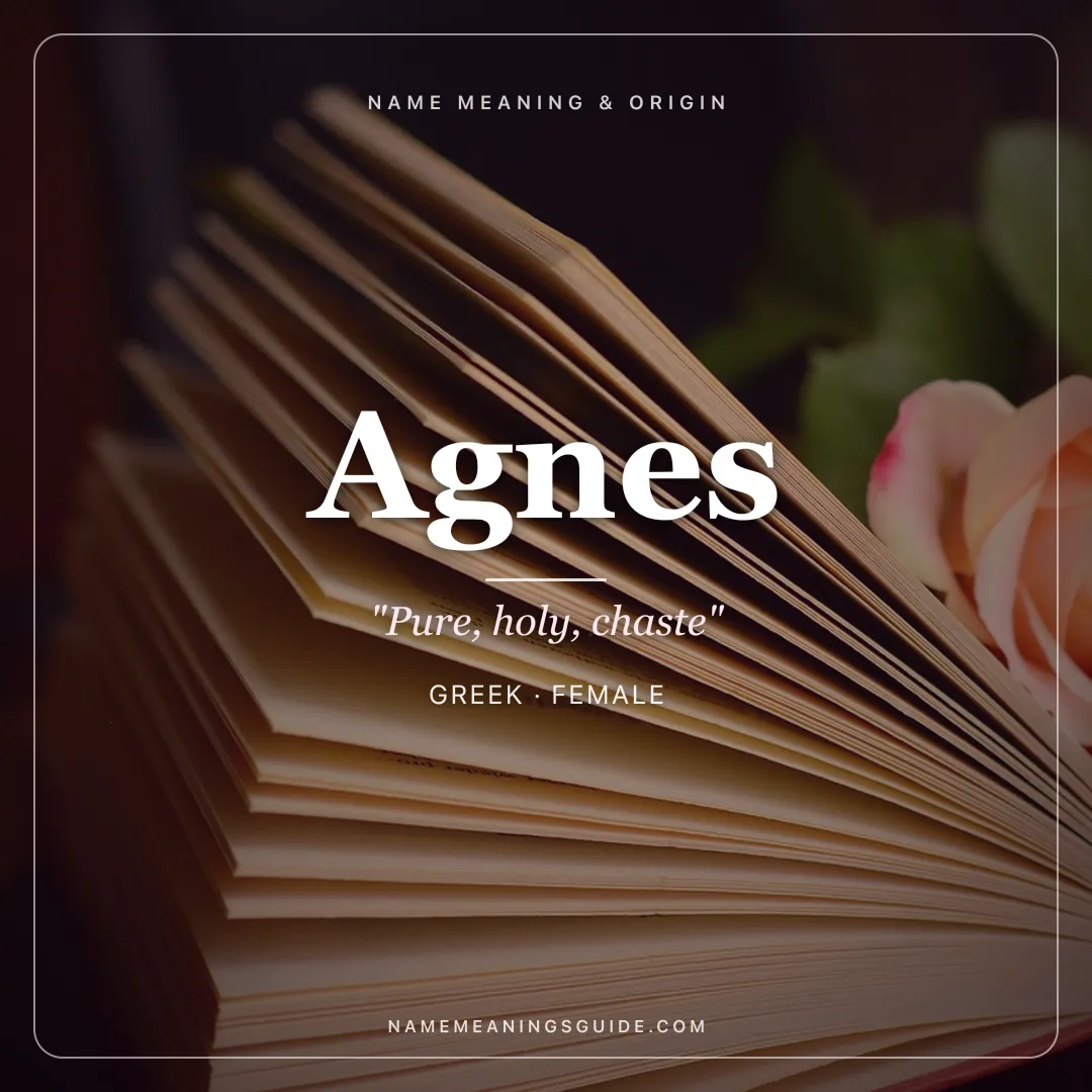 Agnes name meaning "Pure, holy, chaste" - Greek, Latin female name share card | NameMeanings