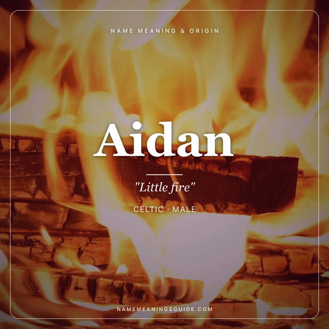 Aidan name meaning "Little fire" - Celtic male name share card | NameMeanings
