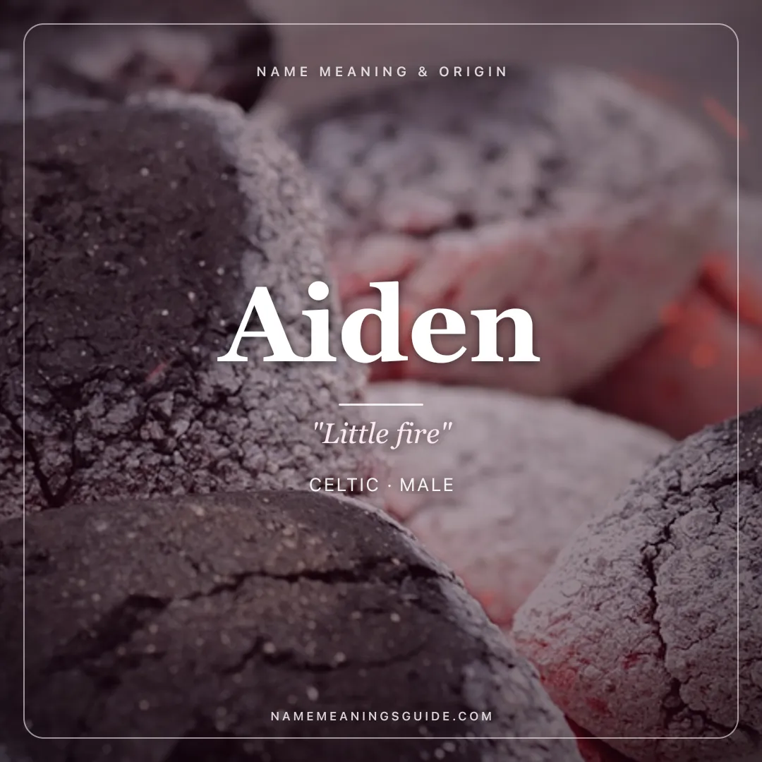 Aiden name meaning "Little fire" - Celtic male name share card | NameMeanings