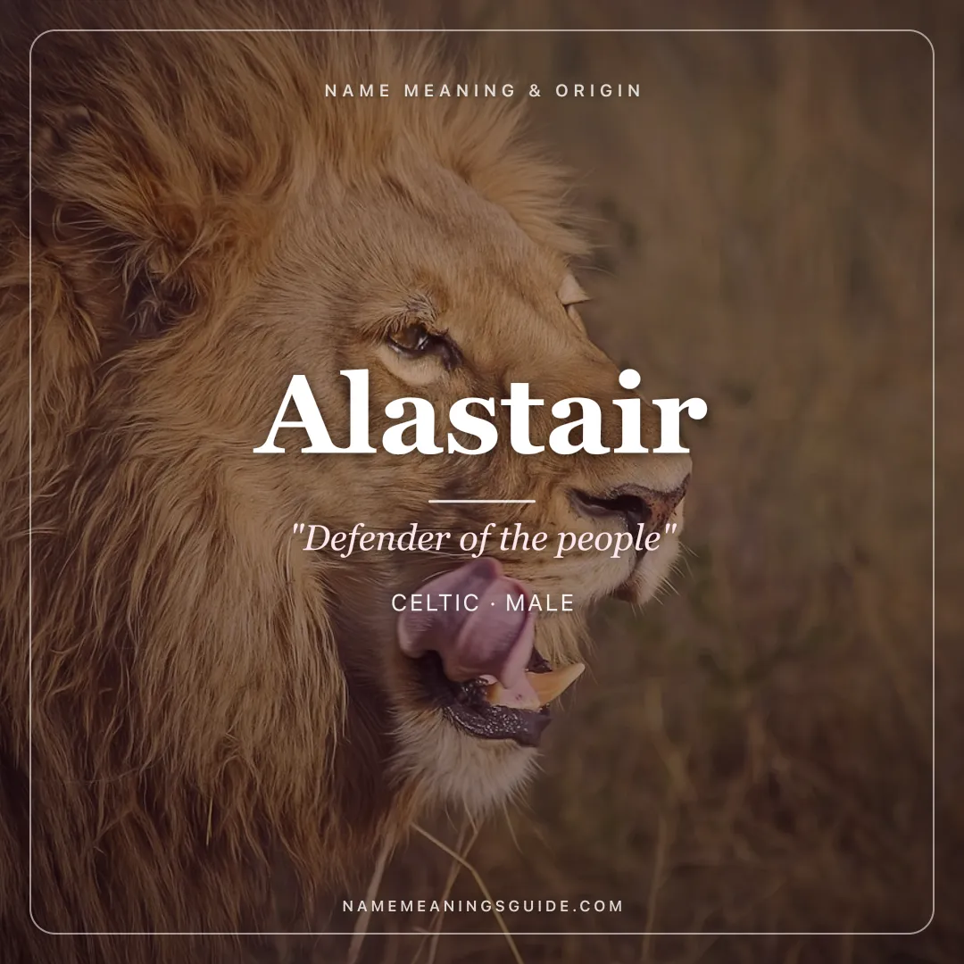 Alastair name meaning "Defender of the people" - Celtic male name share card | NameMeanings