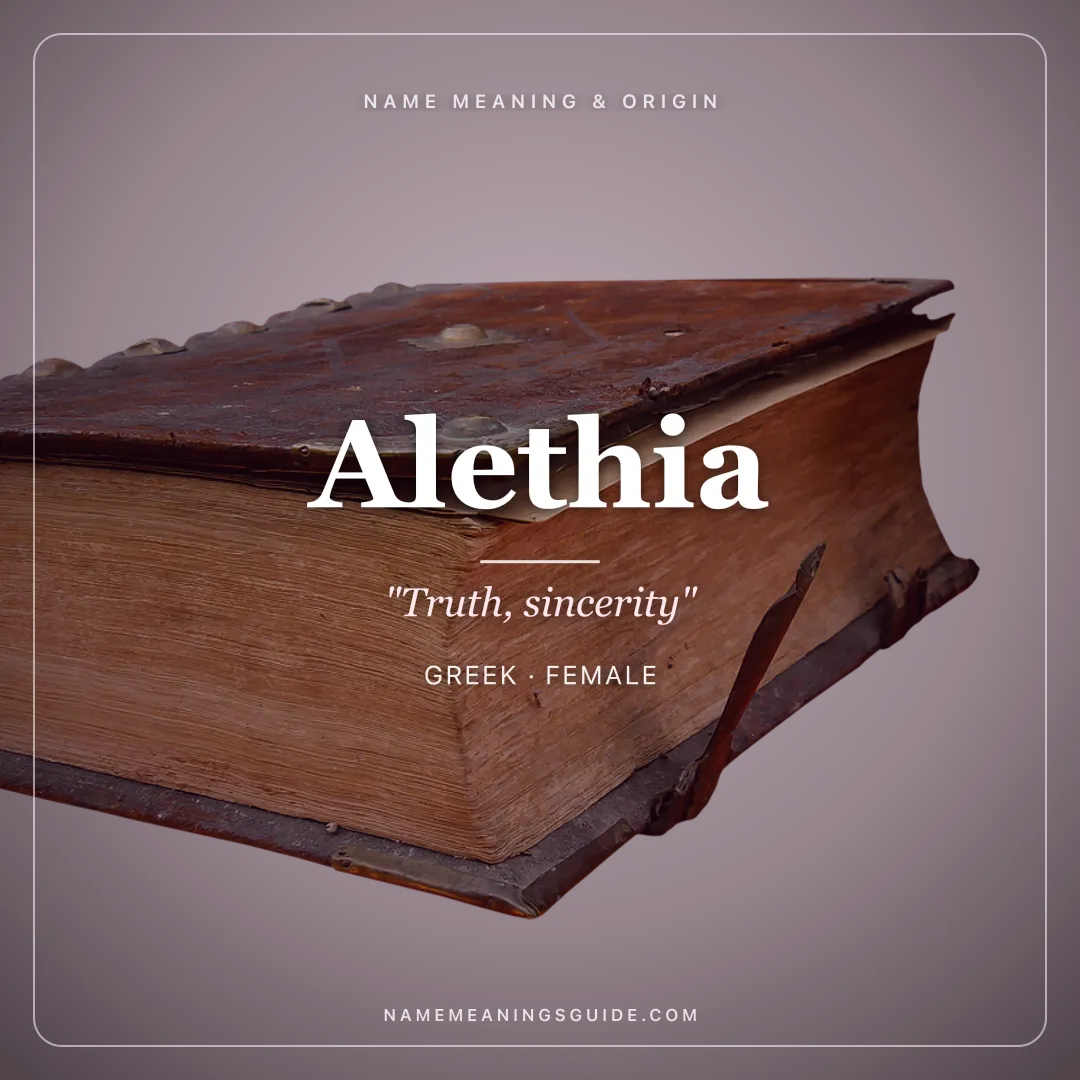 Alethia name meaning "Truth, sincerity" - Greek female name share card | NameMeanings