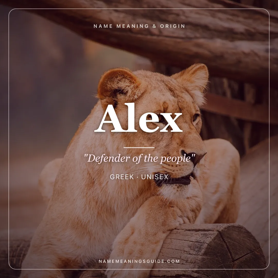 Alex name meaning "Defender of the people" - Greek unisex name share card | NameMeanings
