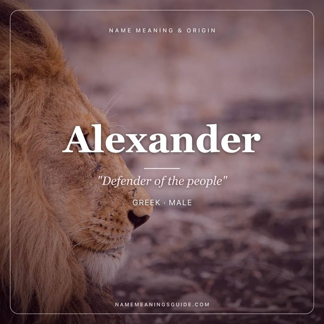 Alexander name meaning "Defender of the people" - Greek male name share card | NameMeanings