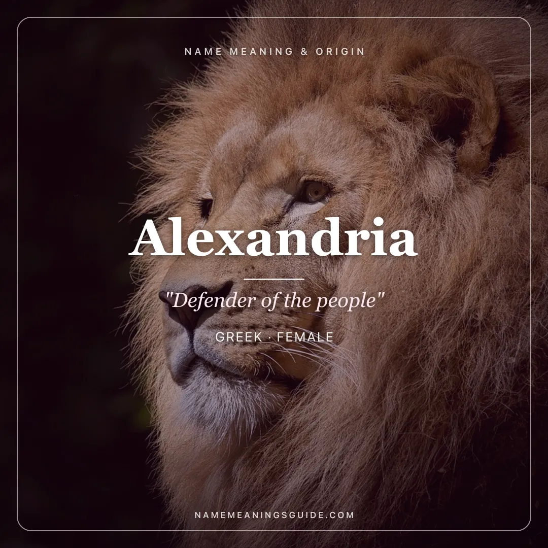 Alexandria name meaning "Defender of the people" - Greek female name share card | NameMeanings