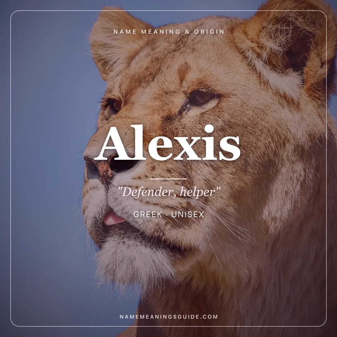 Alexis name meaning "Defender, helper" - Greek unisex name share card | NameMeanings
