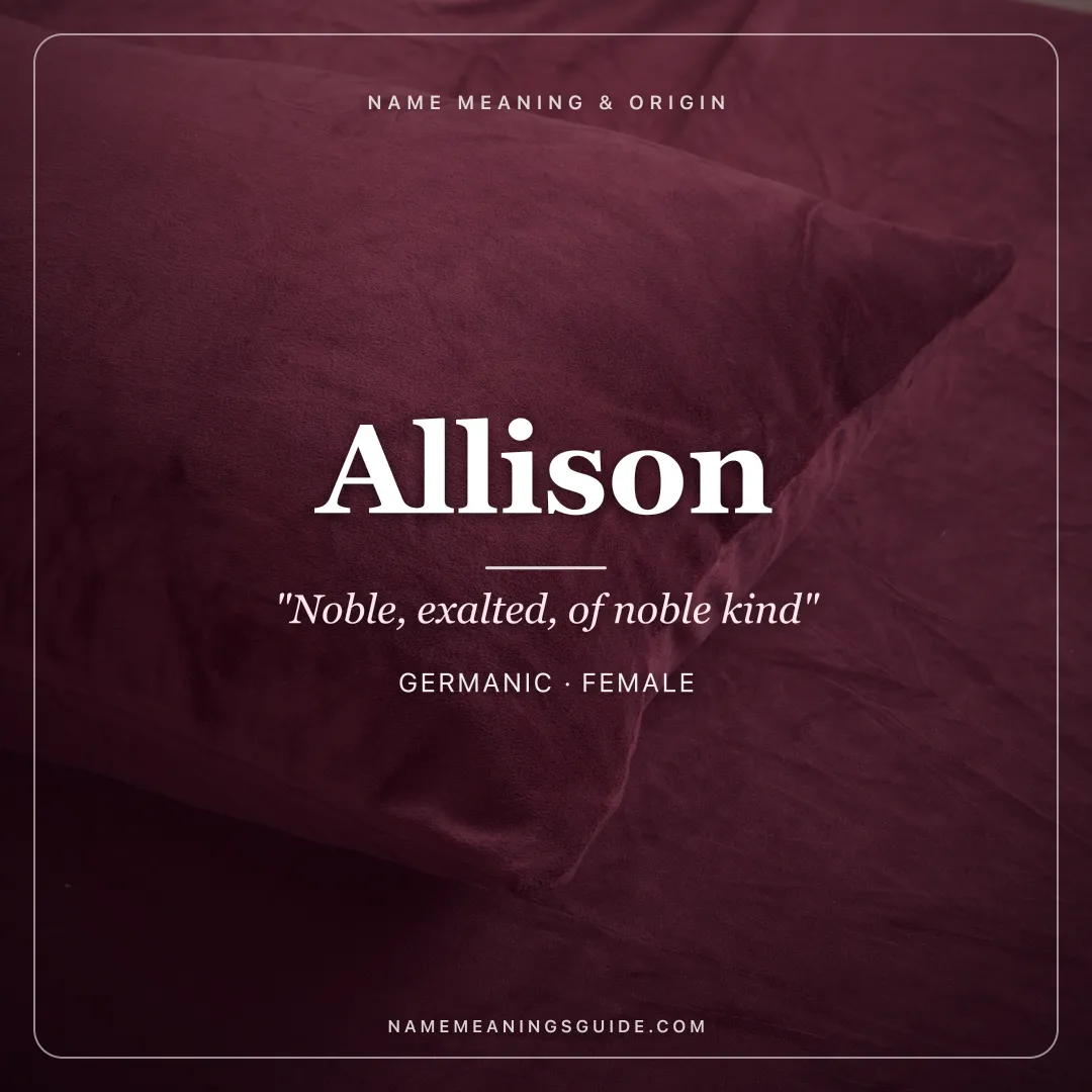 Allison name meaning "Noble, exalted, of noble kind" - Germanic, French female name share card | NameMeanings