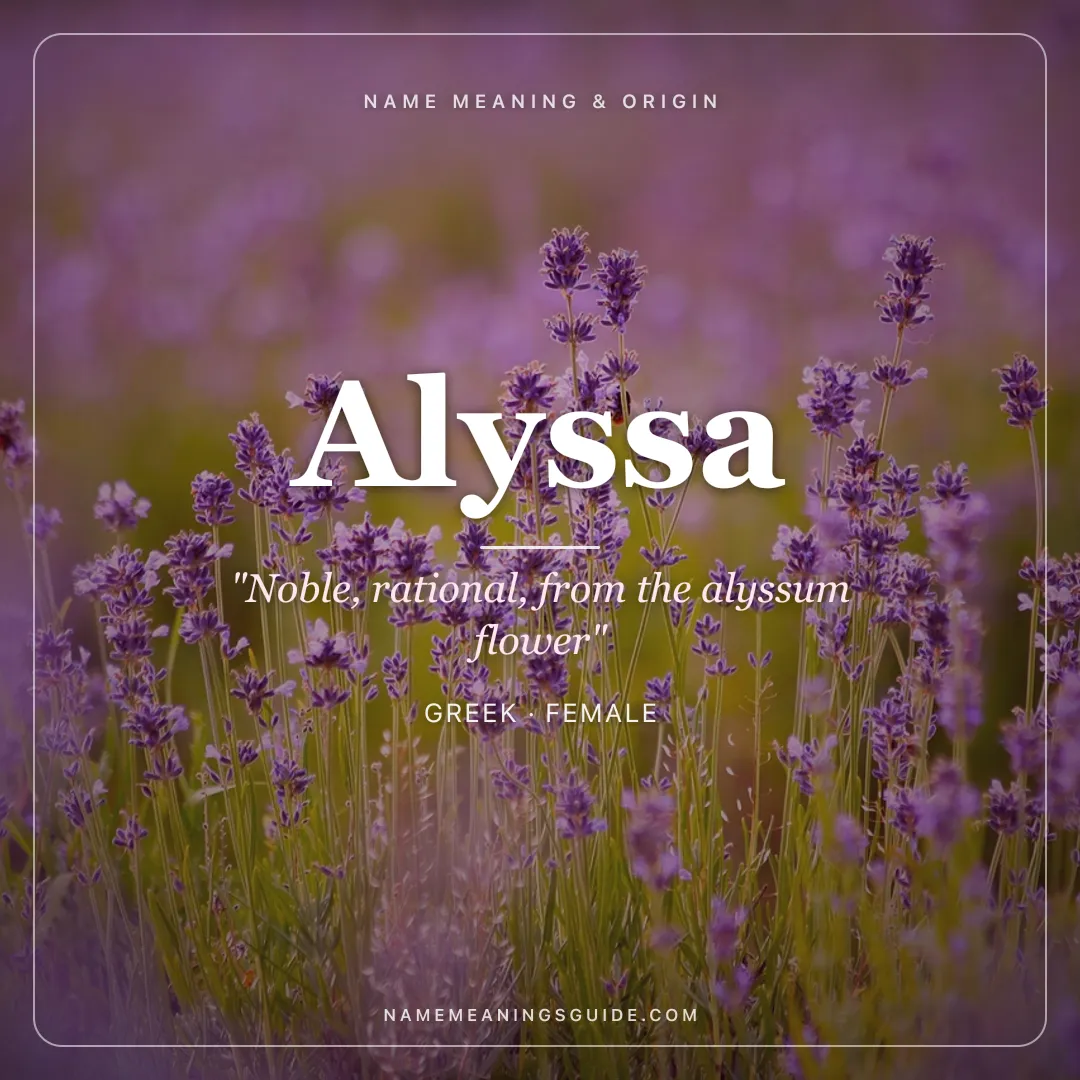 Alyssa name meaning "Noble, rational, from the alyssum flower" - Greek female name share card | NameMeanings