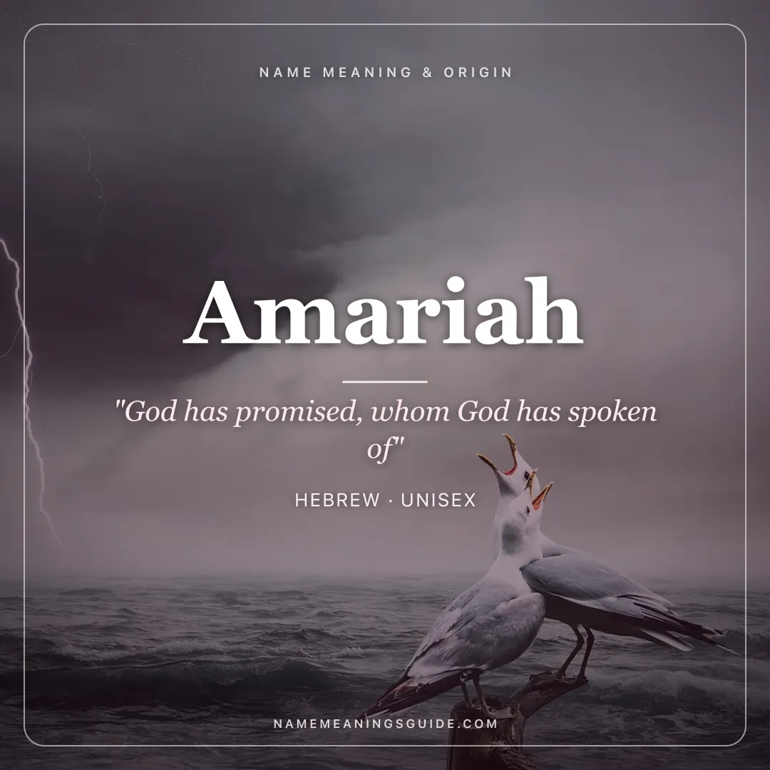 Amariah name meaning "God has promised, whom God has spoken of" - Hebrew unisex name share card | NameMeanings