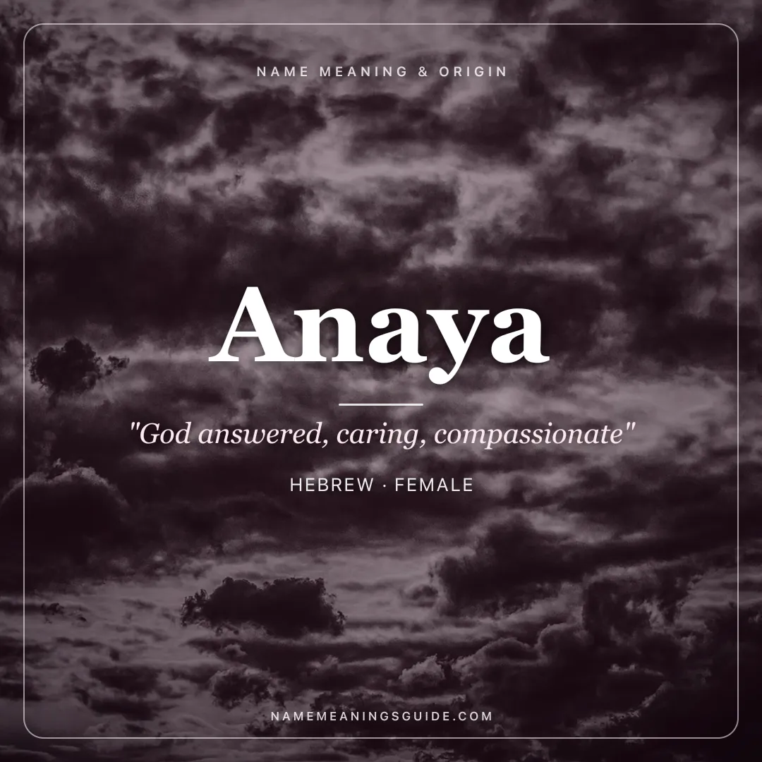 Anaya name meaning "God answered, caring, compassionate" - Hebrew, Sanskrit female name share card | NameMeanings