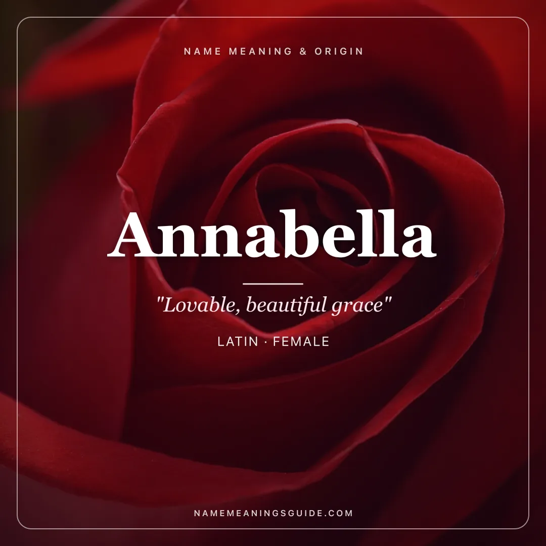 Annabella name meaning "Lovable, beautiful grace" - Latin female name share card | NameMeanings