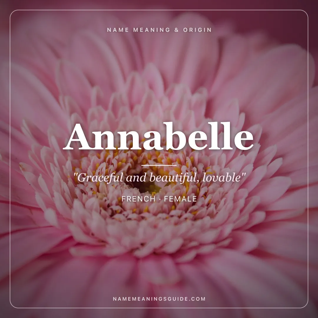 Annabelle name meaning "Graceful and beautiful, lovable" - French, Latin female name share card | NameMeanings