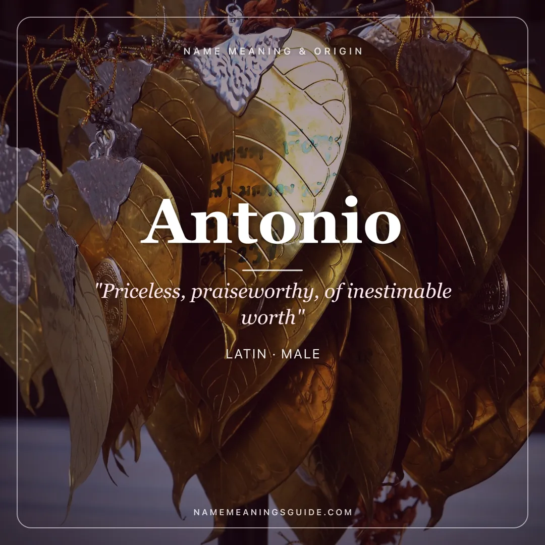 Antonio name meaning "Priceless, praiseworthy, of inestimable worth" - Latin male name share card | NameMeanings