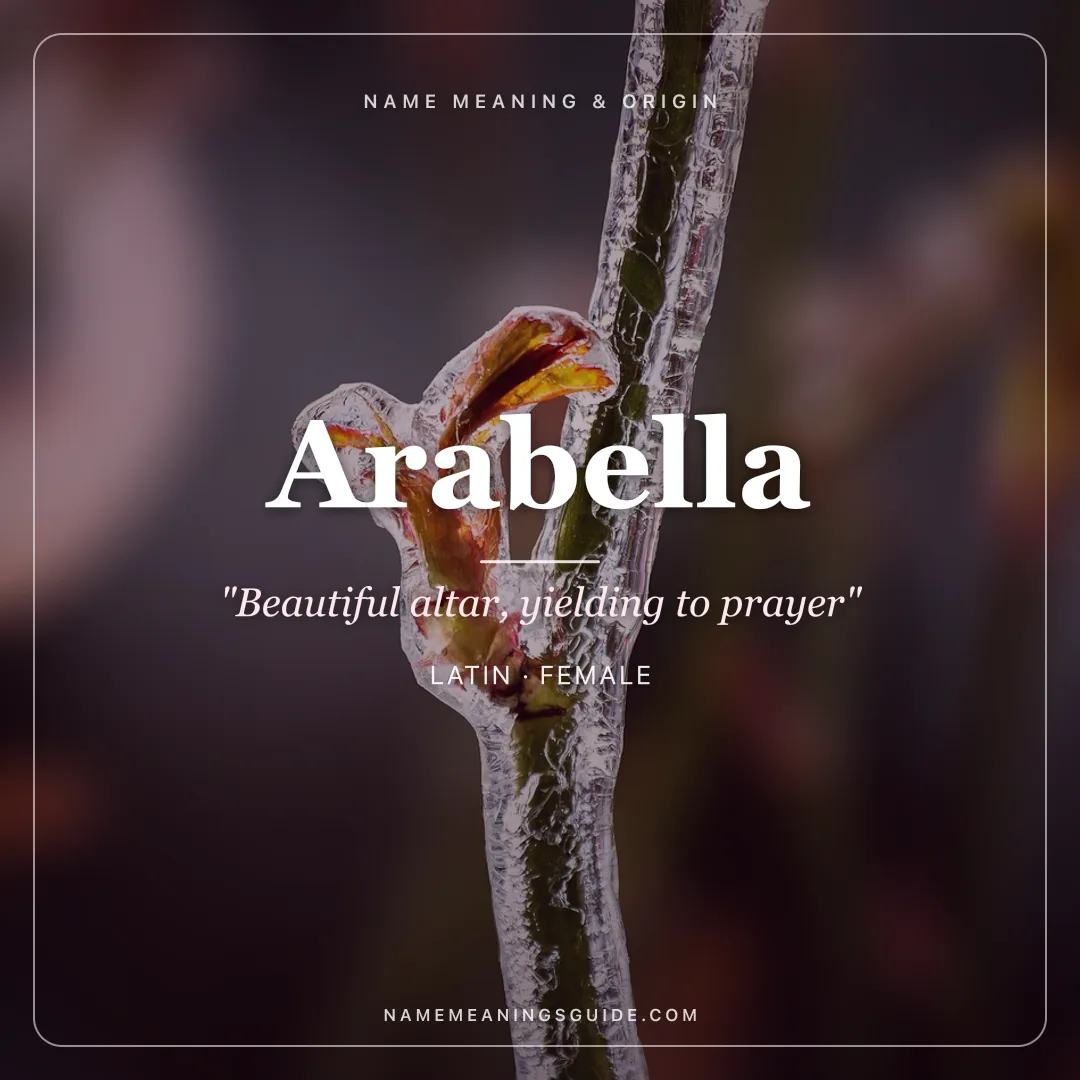 Arabella name meaning "Beautiful altar, yielding to prayer" - Latin, Scottish female name share card | NameMeanings