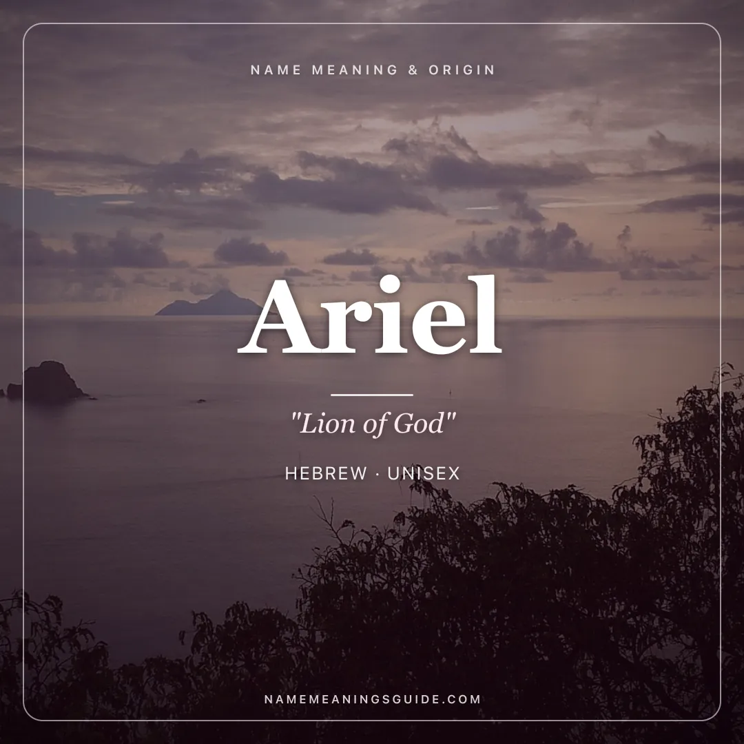Ariel name meaning "Lion of God" - Hebrew unisex name share card | NameMeanings