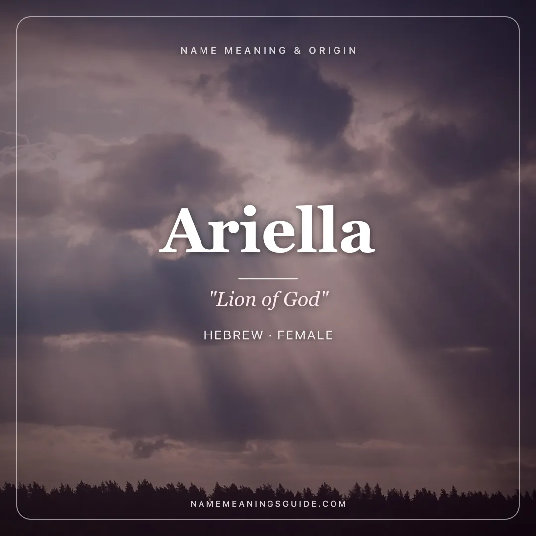 Ariella name meaning "Lion of God" - Hebrew female name share card | NameMeanings