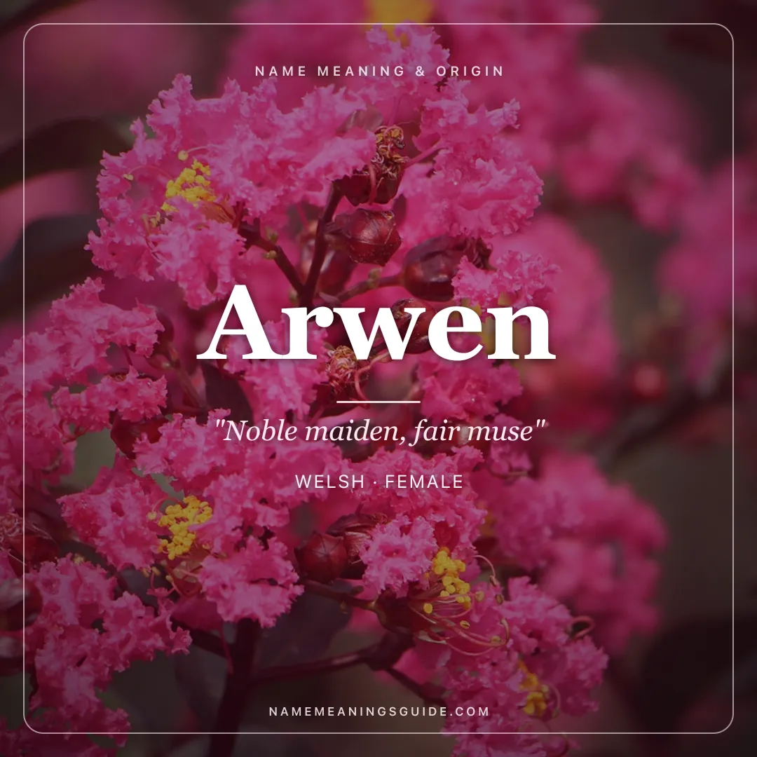 Arwen name meaning "Noble maiden, fair muse" - Welsh female name share card | NameMeanings