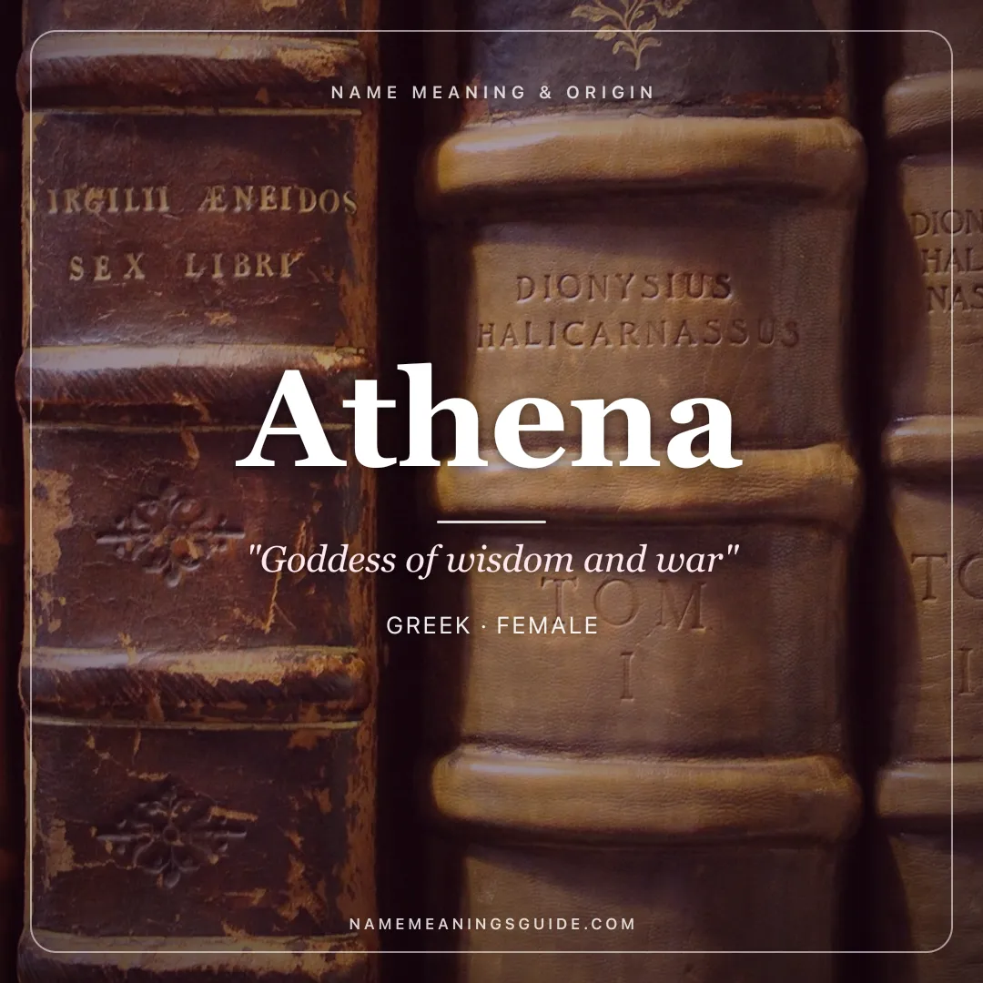 Athena name meaning "Goddess of wisdom and war" - Greek female name share card | NameMeanings