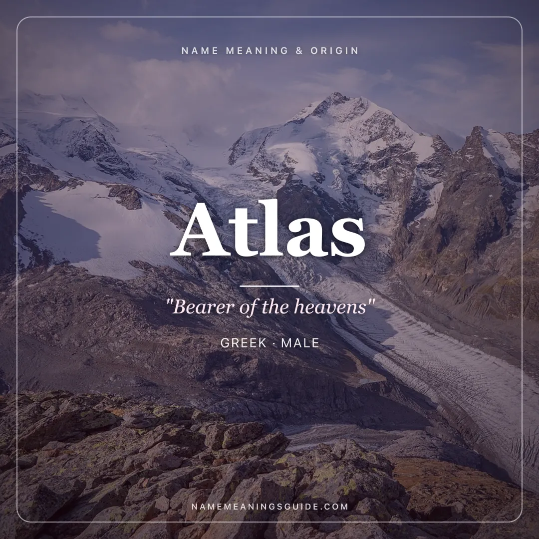 Atlas name meaning "Bearer of the heavens" - Greek male name share card | NameMeanings