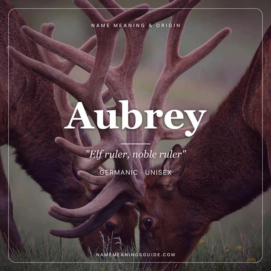 Aubrey name meaning "Elf ruler, noble ruler" - Germanic, French unisex name share card | NameMeanings