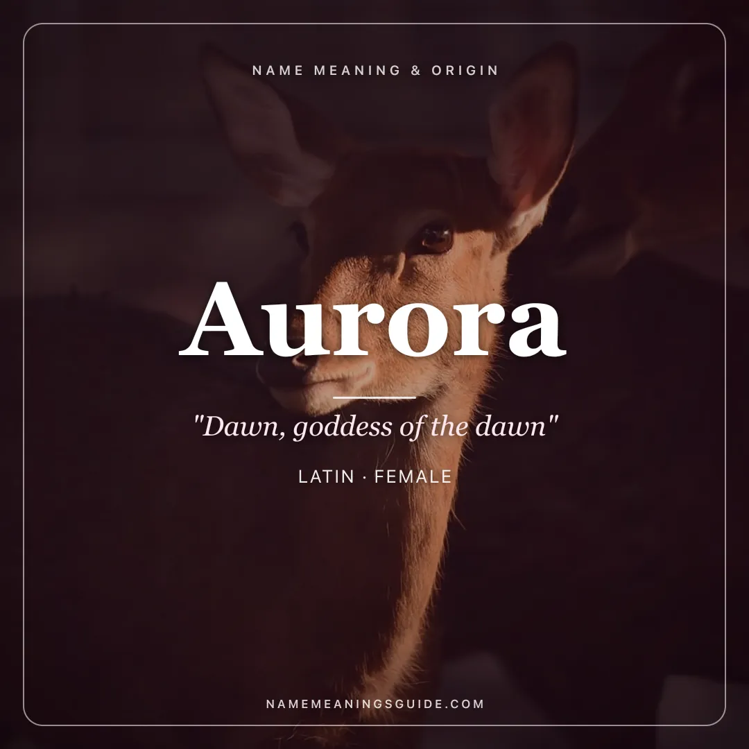 Aurora name meaning "Dawn, goddess of the dawn" - Latin female name share card | NameMeanings