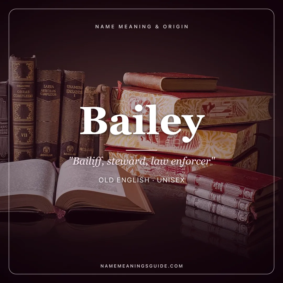 Bailey name meaning "Bailiff, steward, law enforcer" - Old English, Old French unisex name share card | NameMeanings