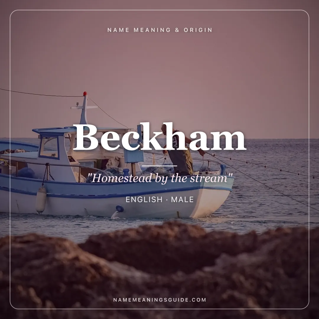 Beckham name meaning "Homestead by the stream" - English male name share card | NameMeanings