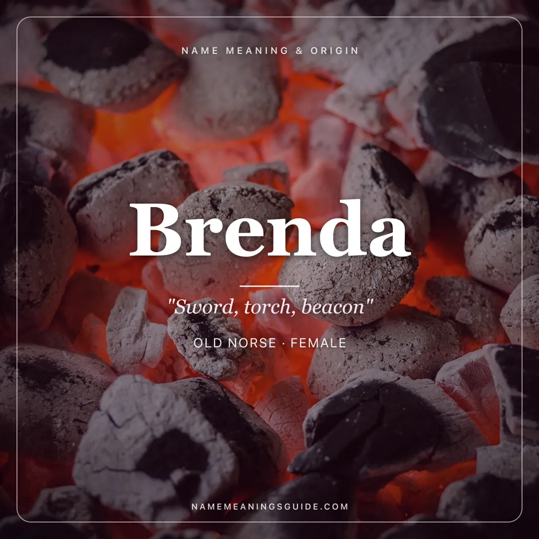 Brenda name meaning "Sword, torch, beacon" - Old Norse, Celtic female name share card | NameMeanings