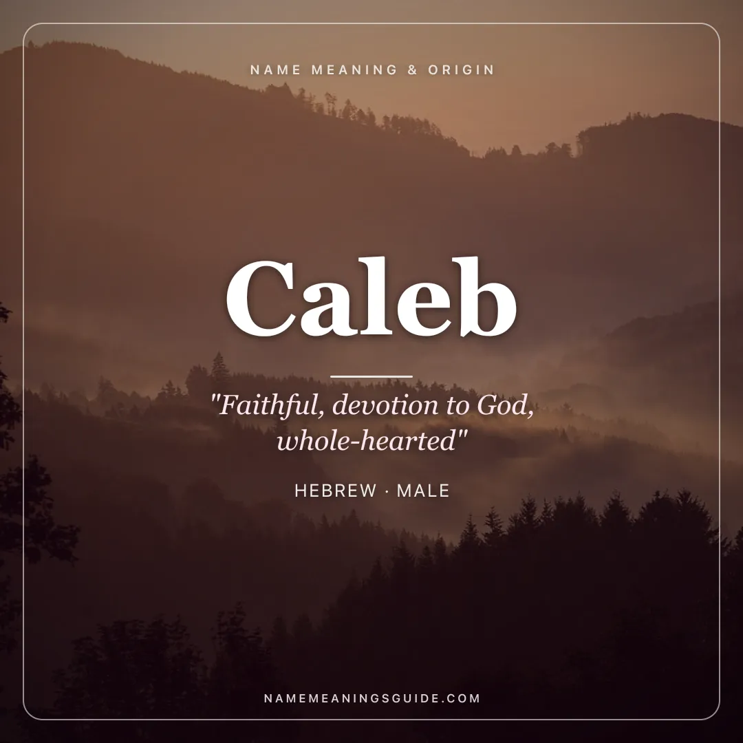 Caleb name meaning "Faithful, devotion to God, whole-hearted" - Hebrew male name share card | NameMeanings