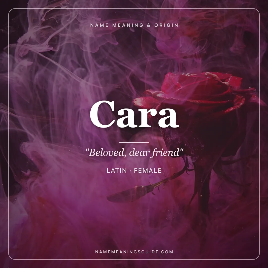 Cara name meaning "Beloved, dear friend" - Latin female name share card | NameMeanings