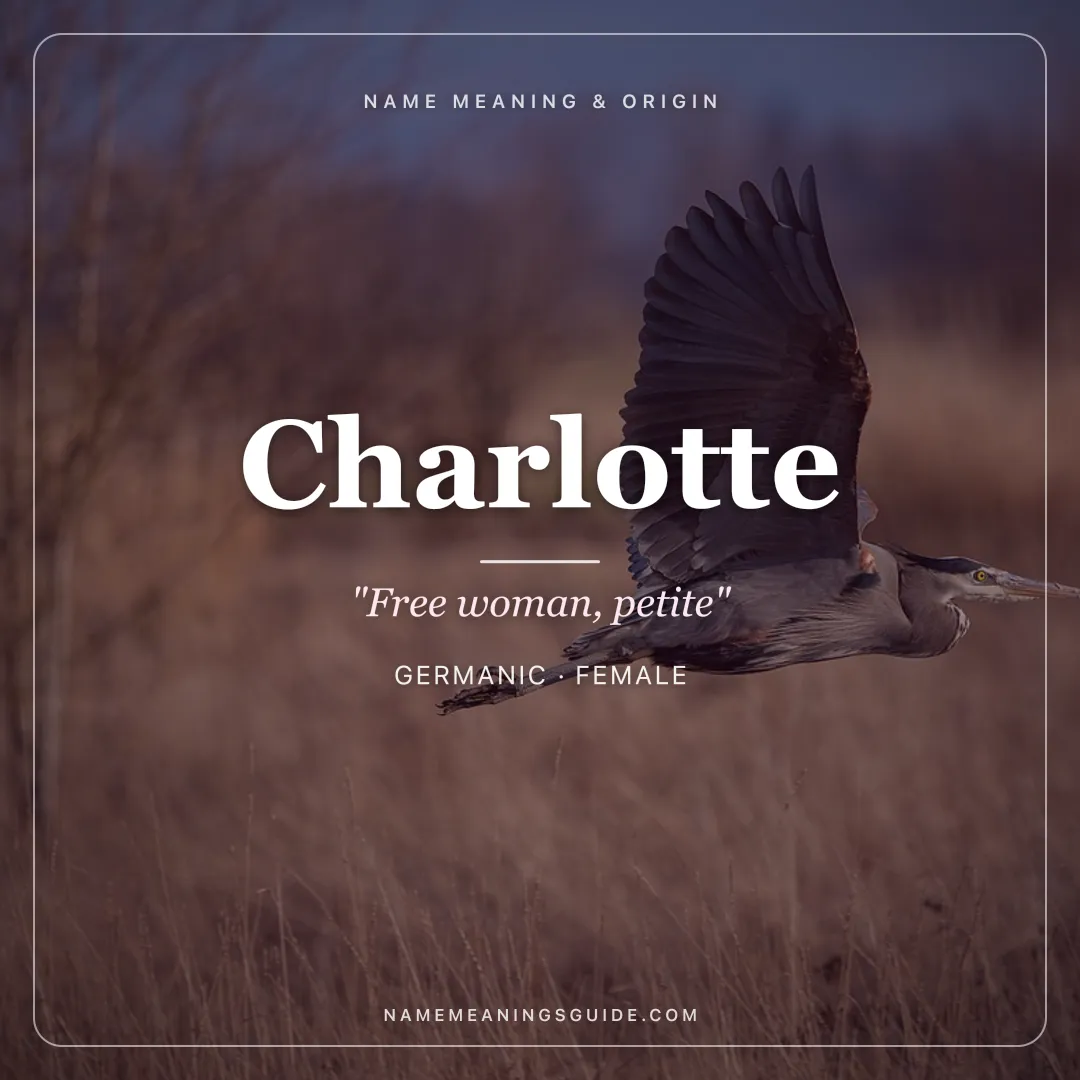 Charlotte name meaning "Free woman, petite" - Germanic female name share card | NameMeanings