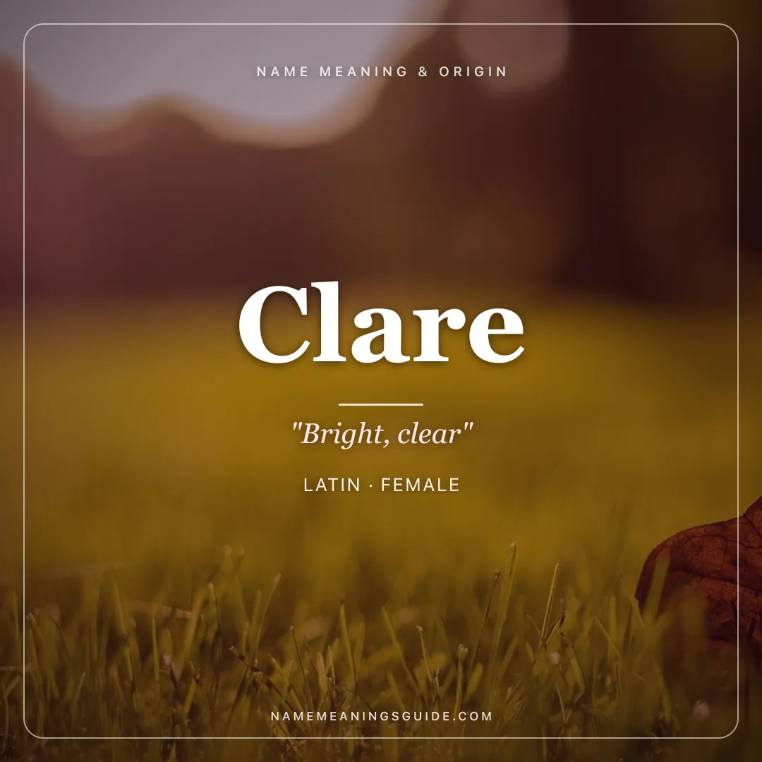 Clare name meaning "Bright, clear" - Latin female name share card | NameMeanings