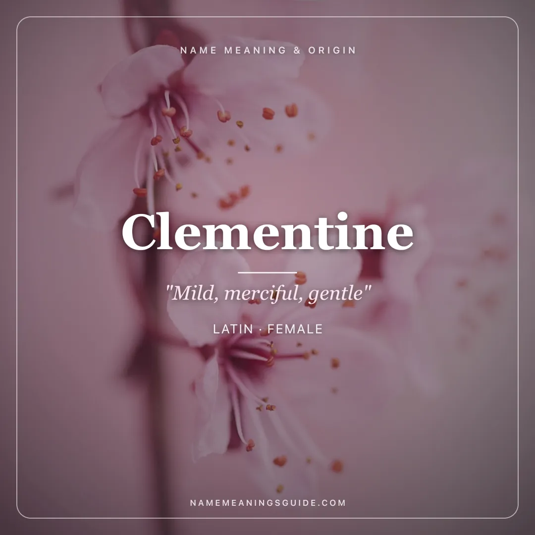 Clementine name meaning "Mild, merciful, gentle" - Latin, French female name share card | NameMeanings