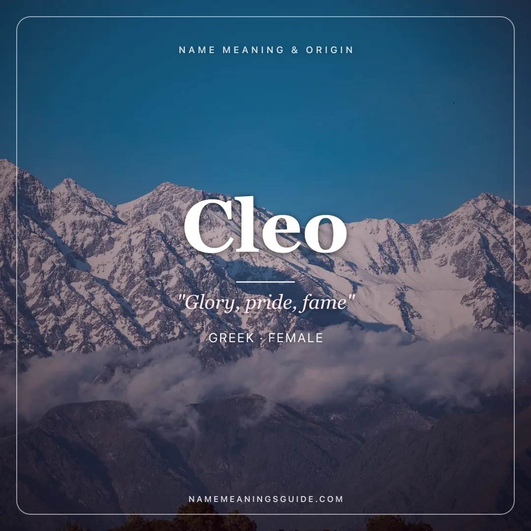 Cleo name meaning "Glory, pride, fame" - Greek female name share card | NameMeanings