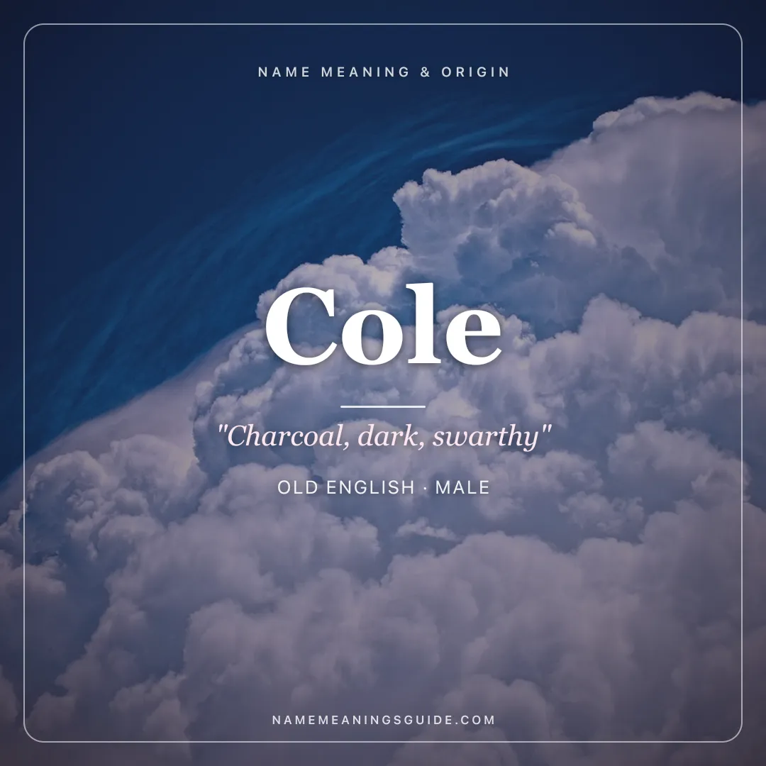 Cole name meaning "Charcoal, dark, swarthy" - Old English male name share card | NameMeanings