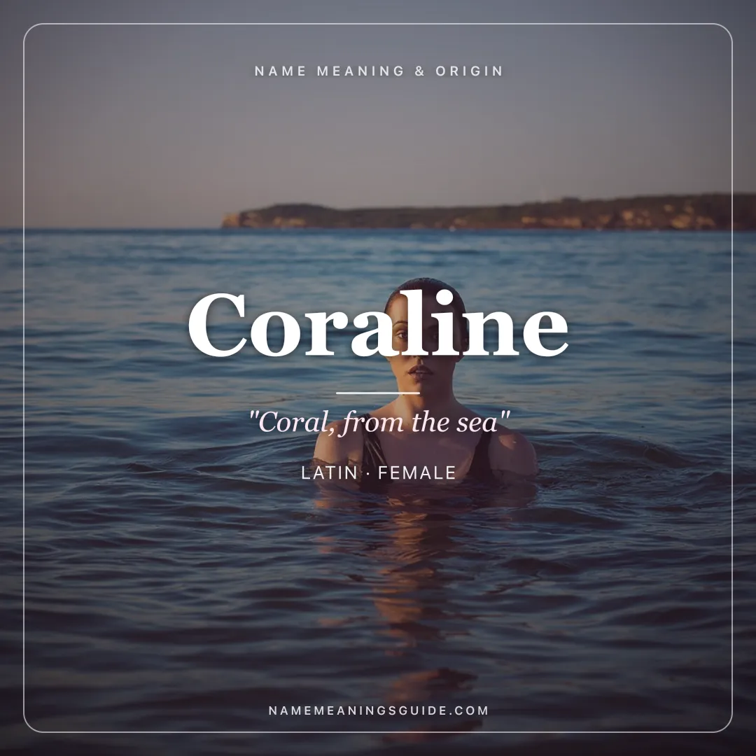 Coraline name meaning "Coral, from the sea" - Latin female name share card | NameMeanings