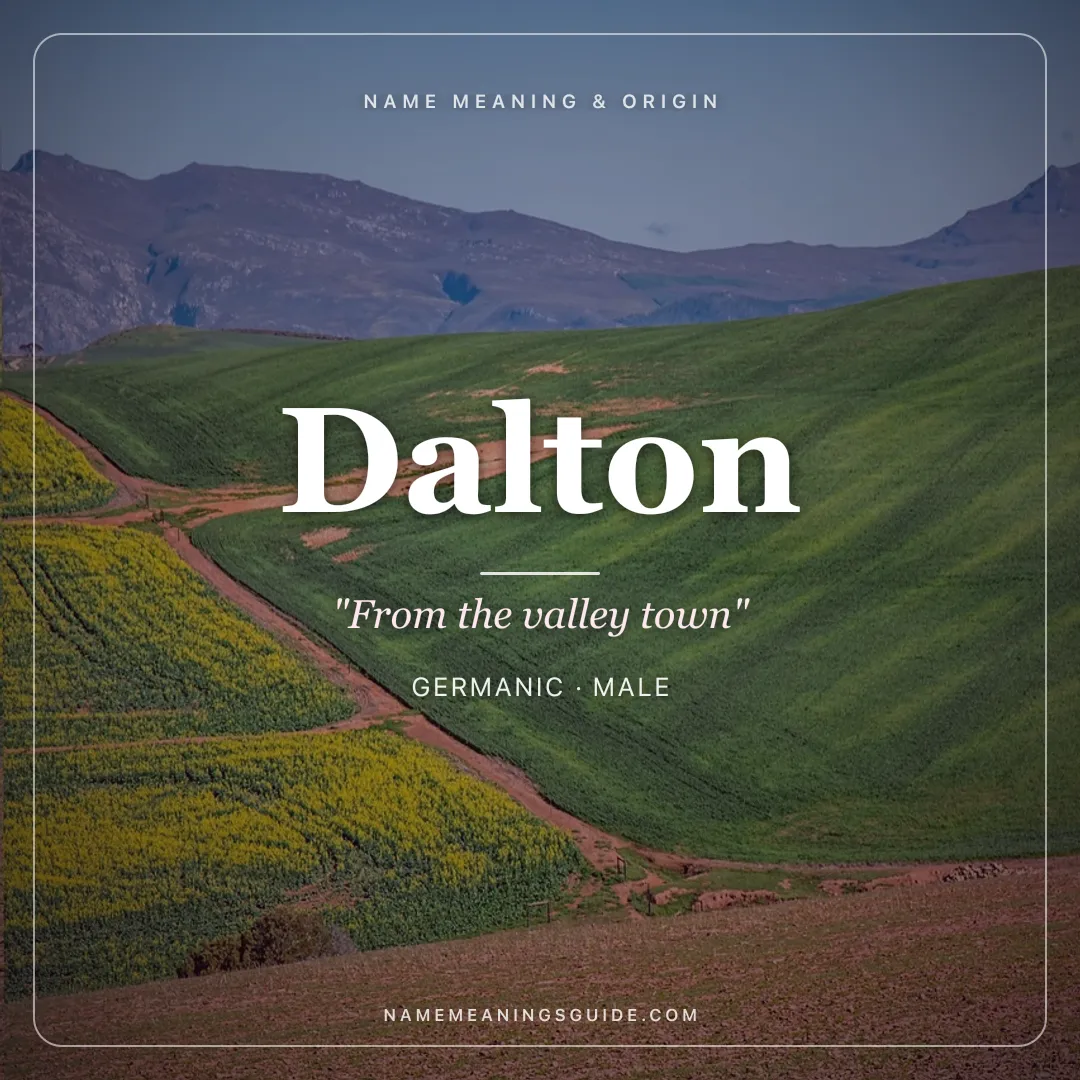 Dalton name meaning "From the valley town" - Germanic male name share card | NameMeanings