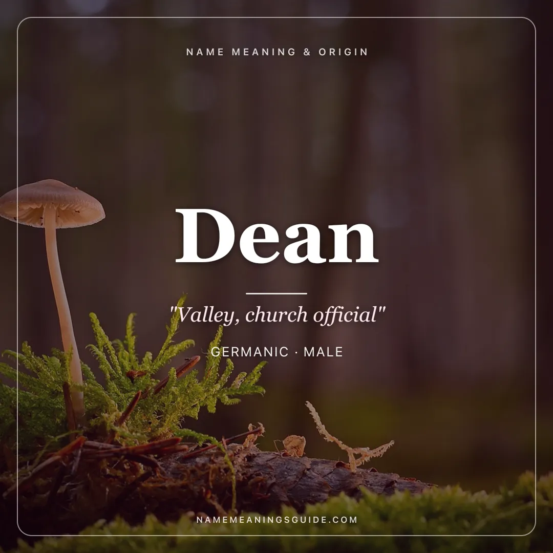 Dean name meaning "Valley, church official" - Germanic male name share card | NameMeanings