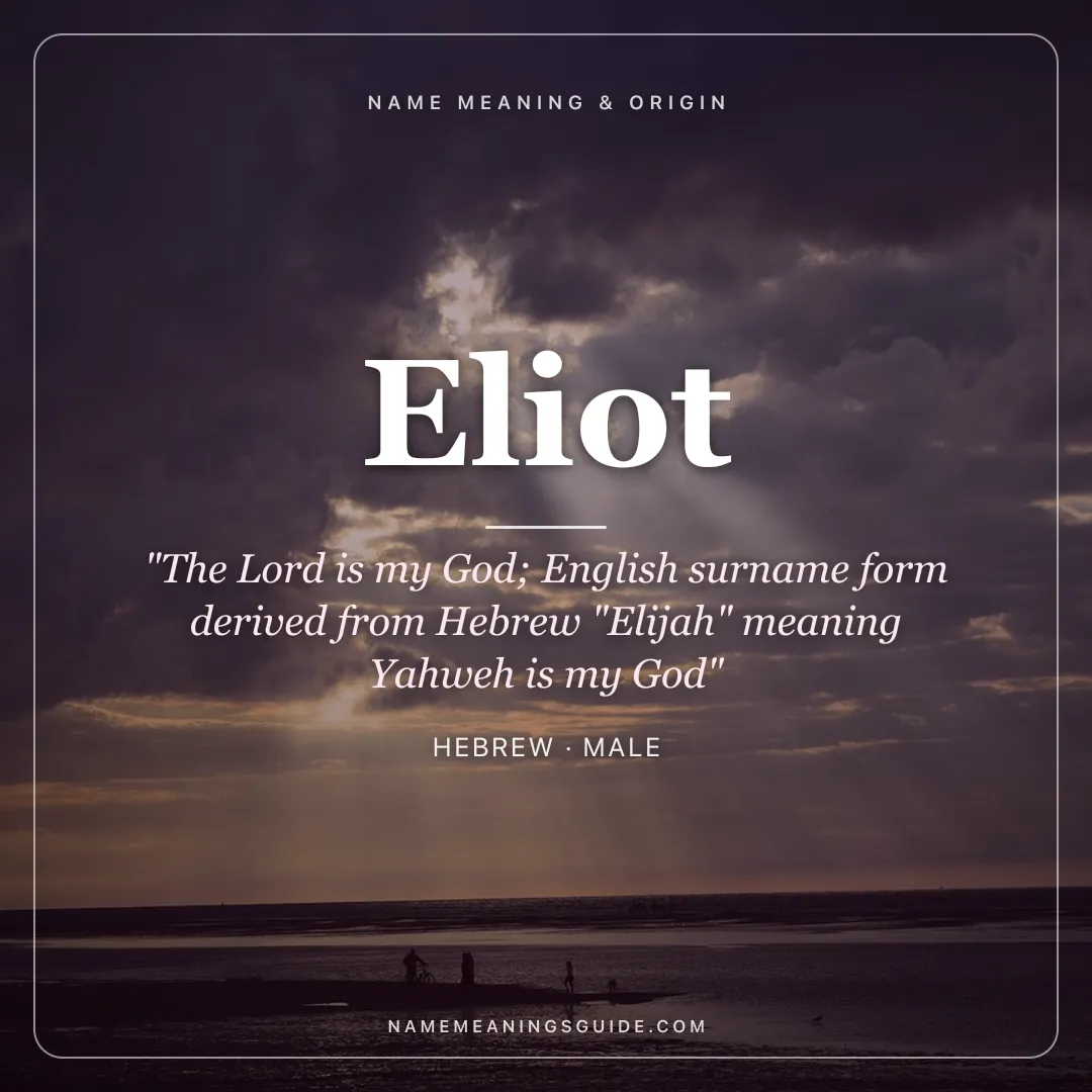 Eliot name meaning "The Lord is my God; English surname form derived from Hebrew "Elijah" meaning Yahweh is my God" - Hebrew male name share card | NameMeanings