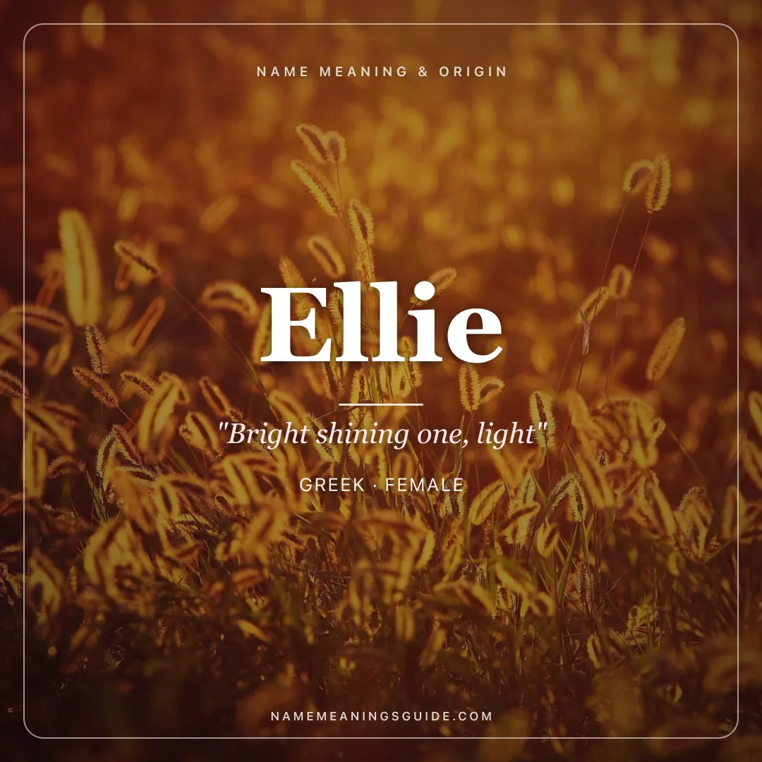 Ellie name meaning "Bright shining one, light" - Greek, English female name share card | NameMeanings