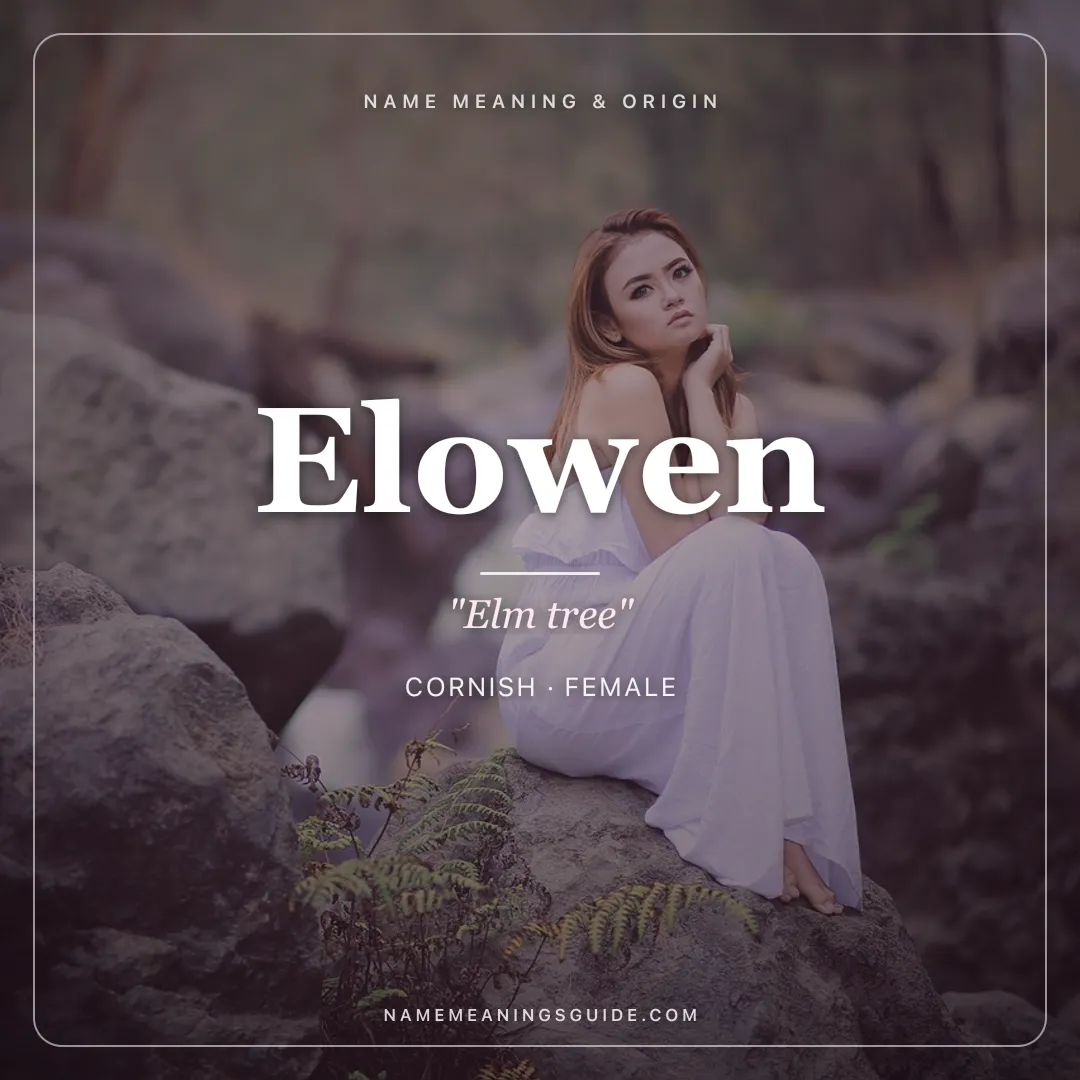 Elowen name meaning "Elm tree" - Cornish female name share card | NameMeanings
