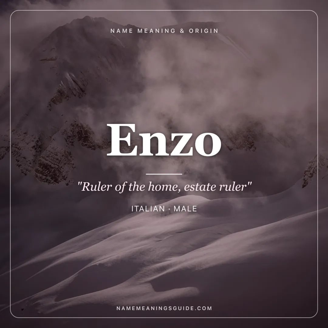 Enzo name meaning "Ruler of the home, estate ruler" - Italian, Germanic male name share card | NameMeanings