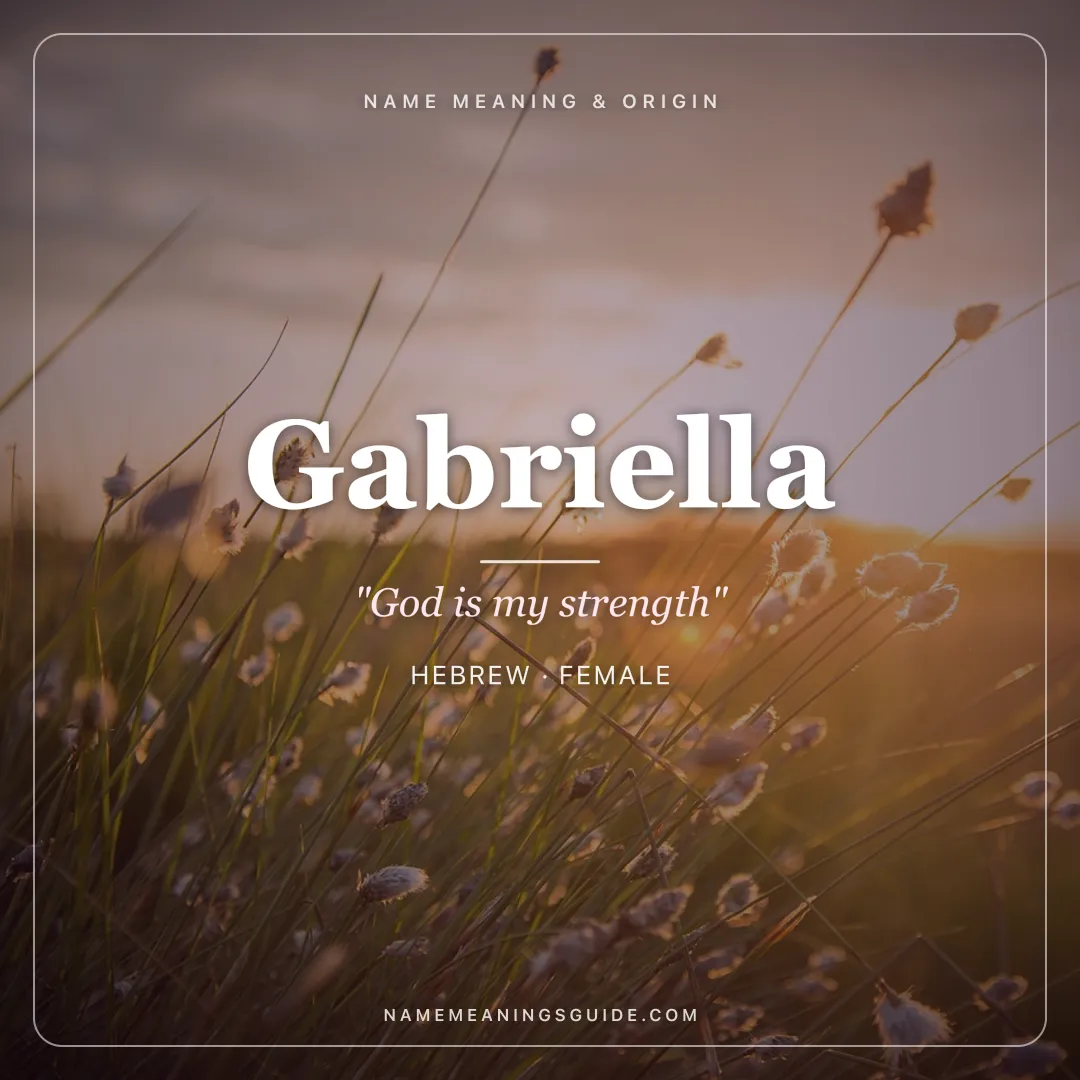 Gabriella name meaning "God is my strength" - Hebrew, Italian female name share card | NameMeanings