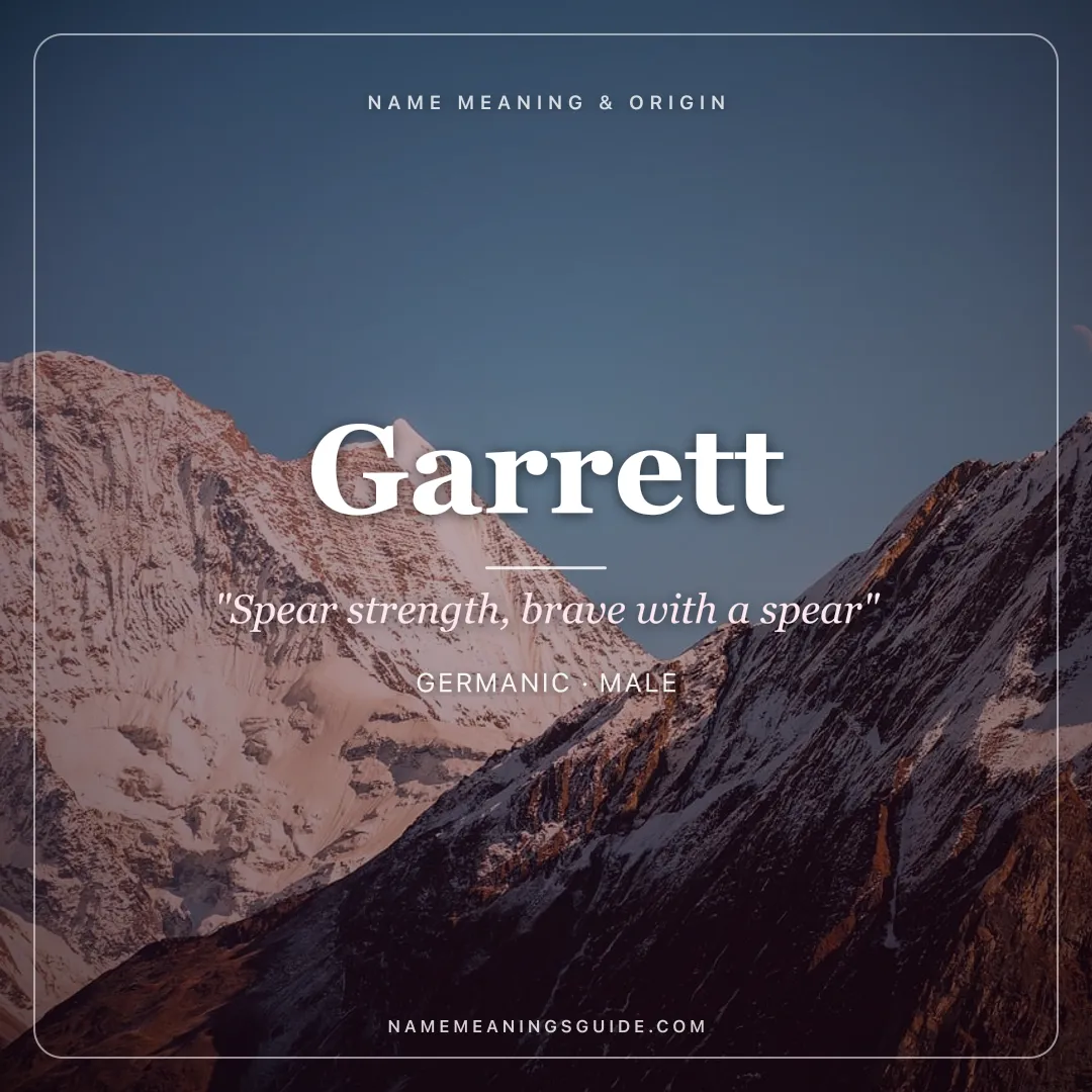 Garrett name meaning "Spear strength, brave with a spear" - Germanic, Irish male name share card | NameMeanings