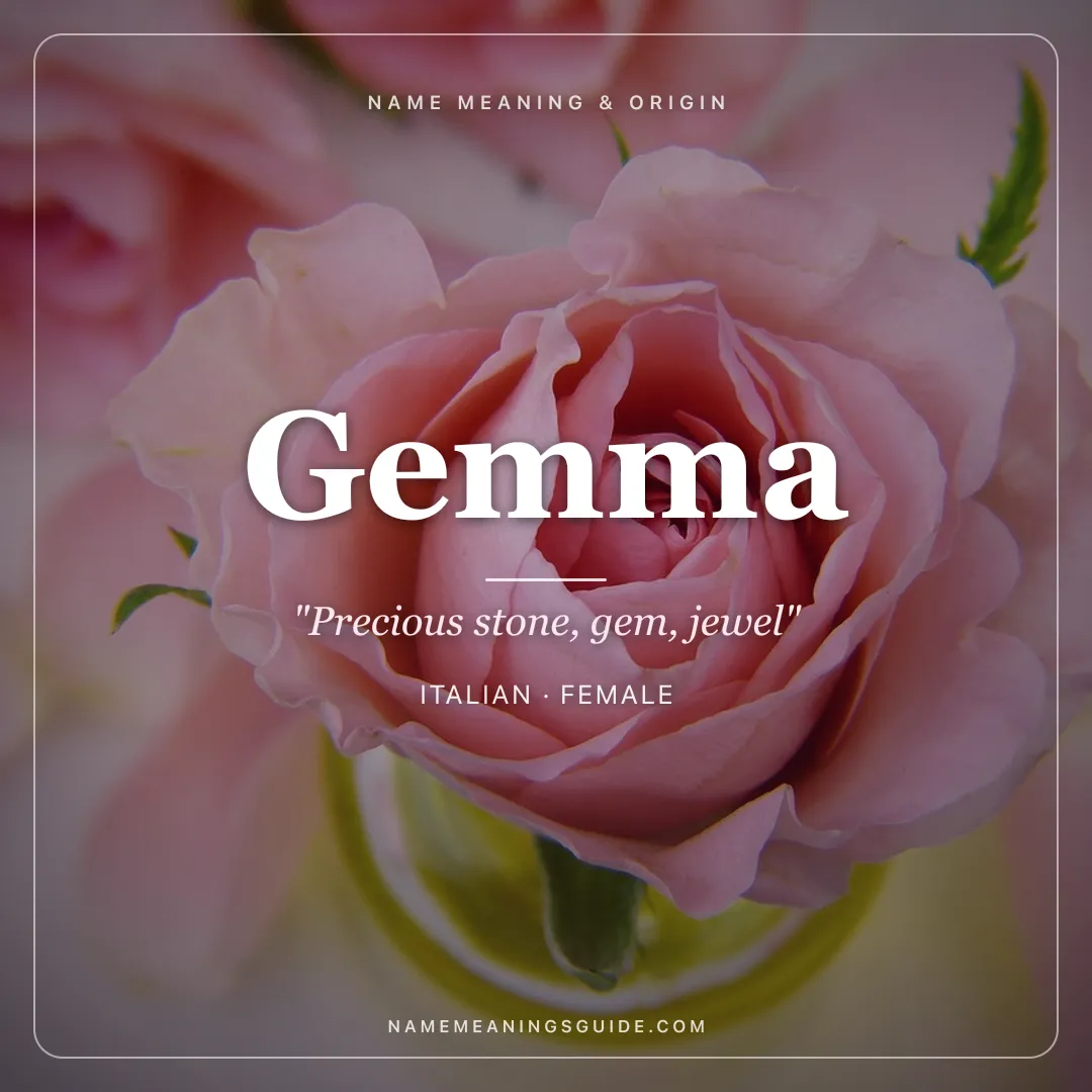 Gemma name meaning "Precious stone, gem, jewel" - Italian, Latin female name share card | NameMeanings