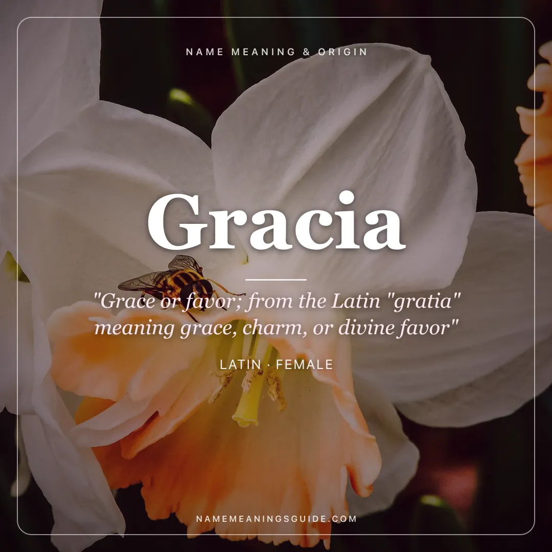 Gracia name meaning "Grace or favor; from the Latin "gratia" meaning grace, charm, or divine favor" - Latin female name share card | NameMeanings