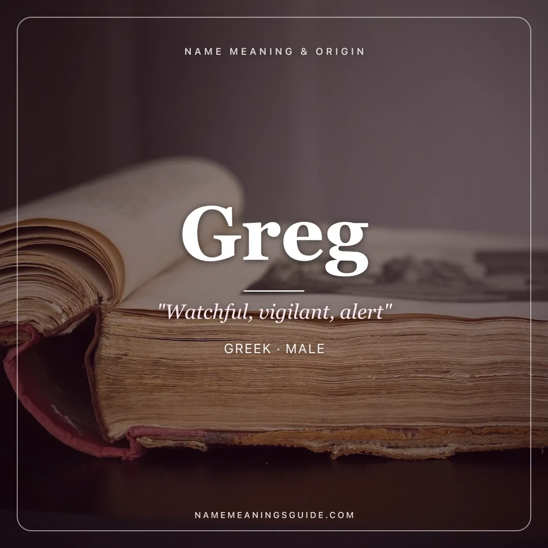Greg name meaning "Watchful, vigilant, alert" - Greek male name share card | NameMeanings