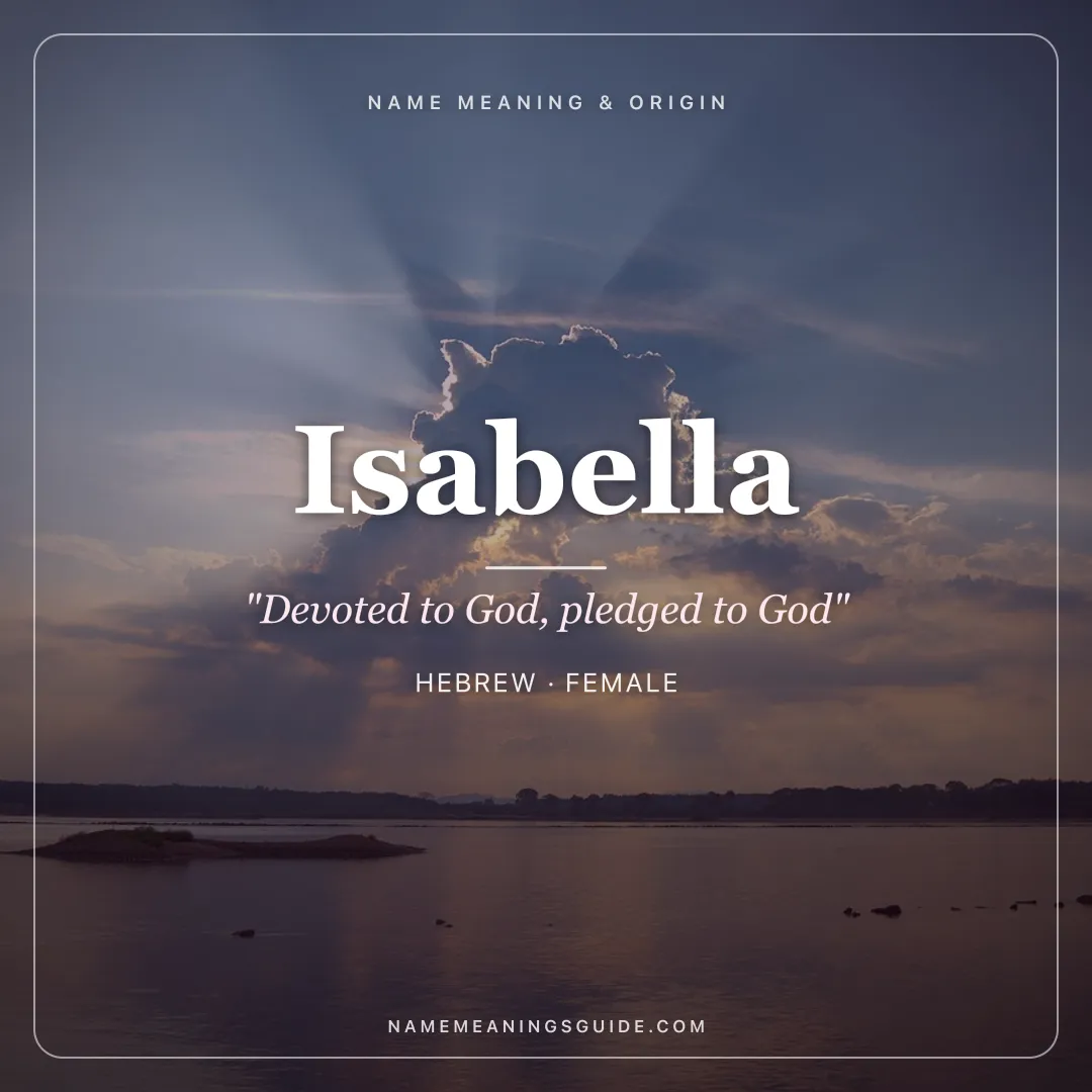 Isabella name meaning "Devoted to God, pledged to God" - Hebrew, Italian, Spanish female name share card | NameMeanings