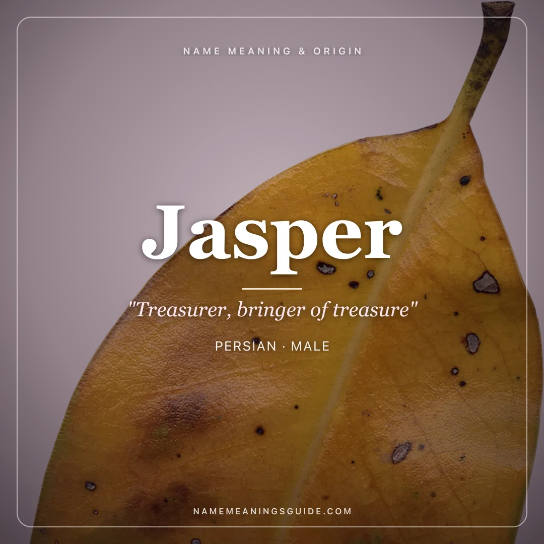 Jasper name meaning "Treasurer, bringer of treasure" - Persian, Old French male name share card | NameMeanings