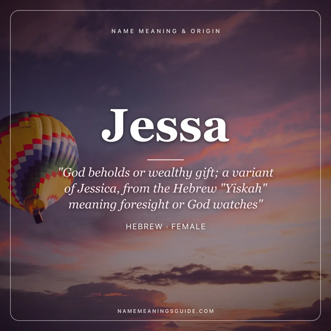 Jessa name meaning "God beholds or wealthy gift; a variant of Jessica, from the Hebrew "Yiskah" meaning foresight or God watches" - Hebrew female name share card | NameMeanings