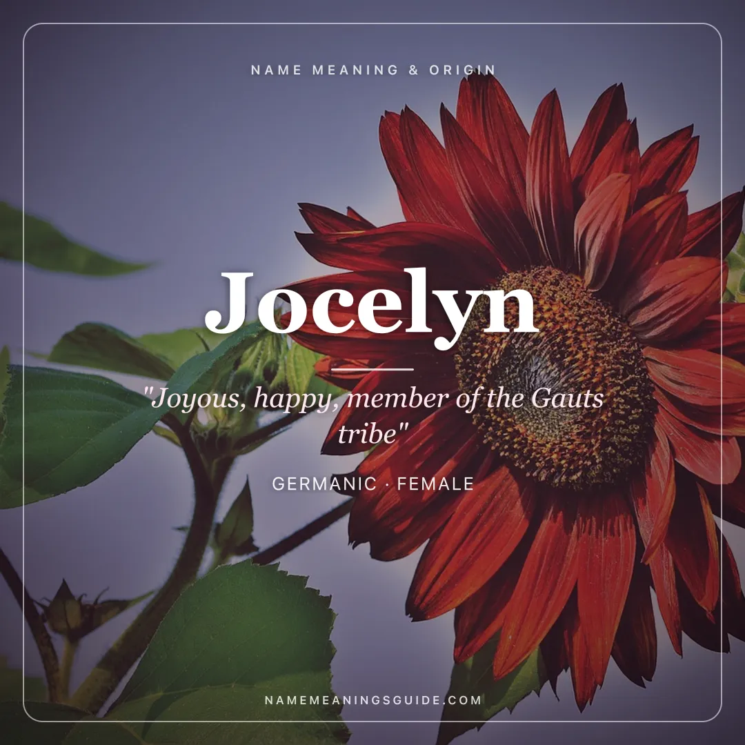 Jocelyn name meaning "Joyous, happy, member of the Gauts tribe" - Germanic, Old French female name share card | NameMeanings